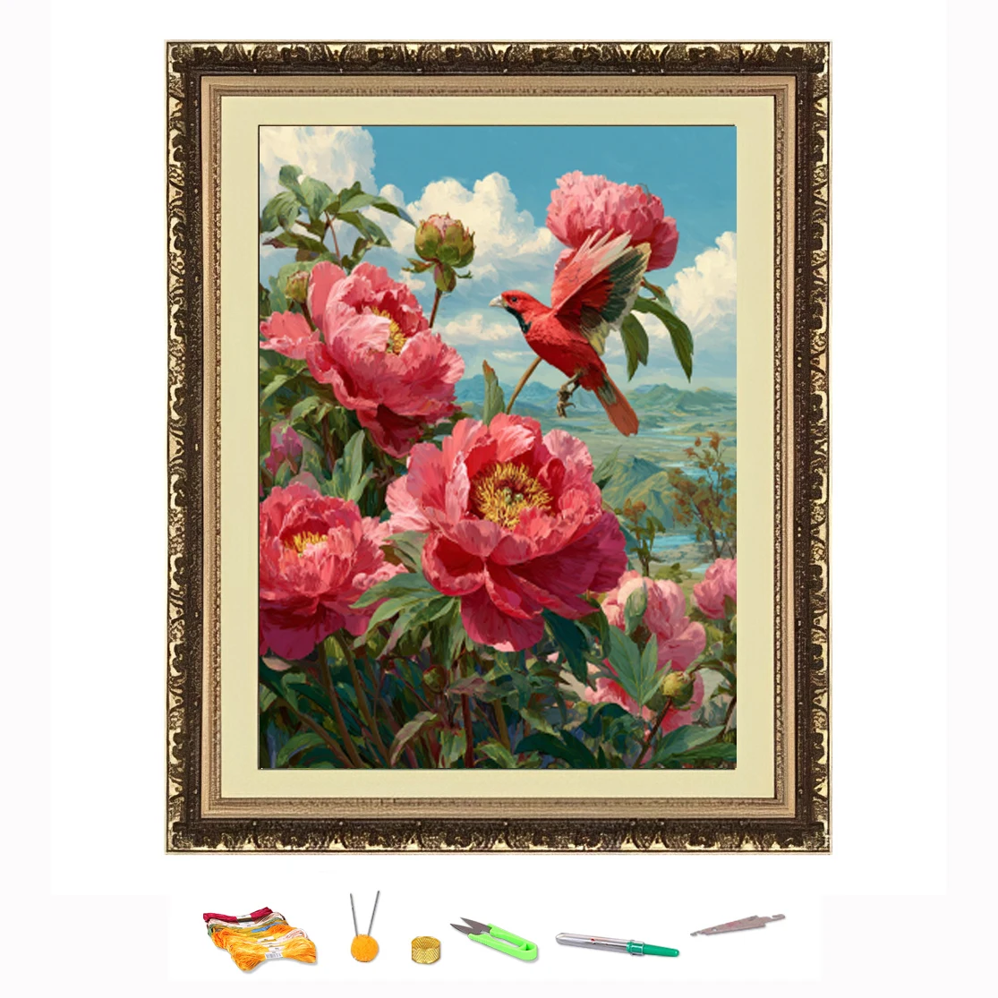 

Вышивка крестиком, красные цветы и птицы, нитки для рисования, набор для рукоделия «сделай сам», украшение, напечатанный на холсте 11CT