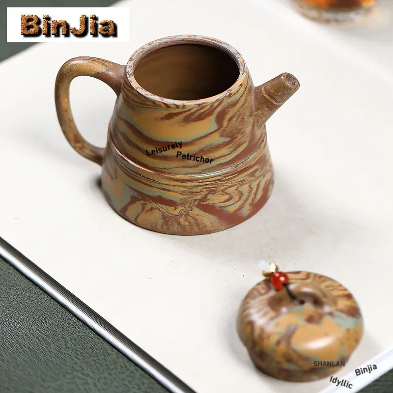 210ml Creative Yixing Purple Clay Teapots Handmade Double Line Qin Quan Pot Raw Ore Twisted Mud Kettle Zisha Tea Set Ornaments