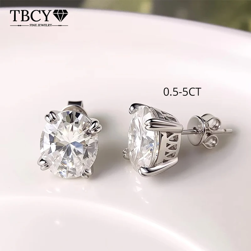 TBCYD 0.5-5CT Moissanite Earrings Oval Stud Real 925 Sterling Silver Earring Piercing Earrings Luxury Jewelry for Woman Man Gift