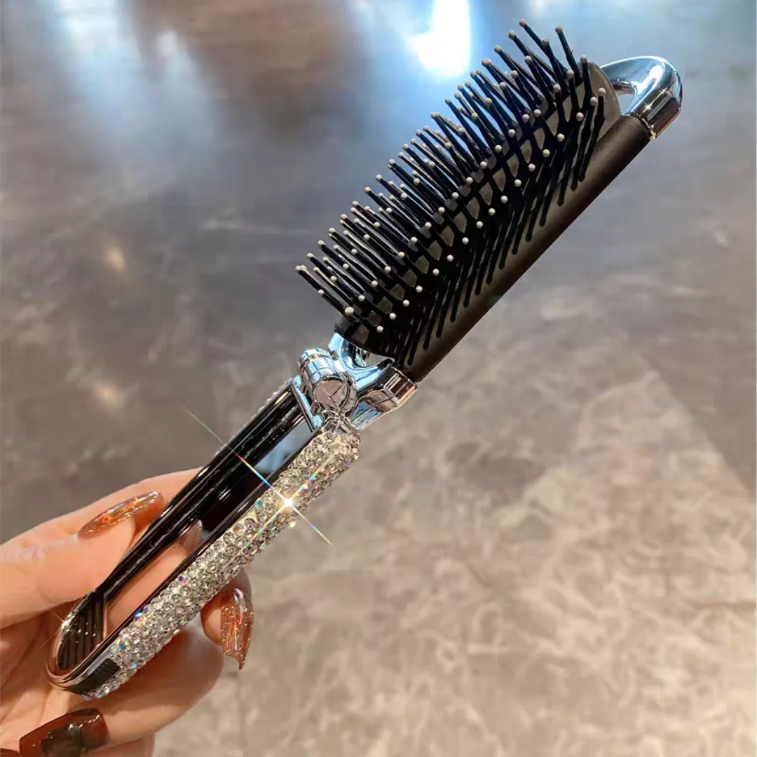 High Appearance Level Air Cushion Folding Comb Artificial Diamond Set with Mirror Mini Portable All-in-One Massage Comb