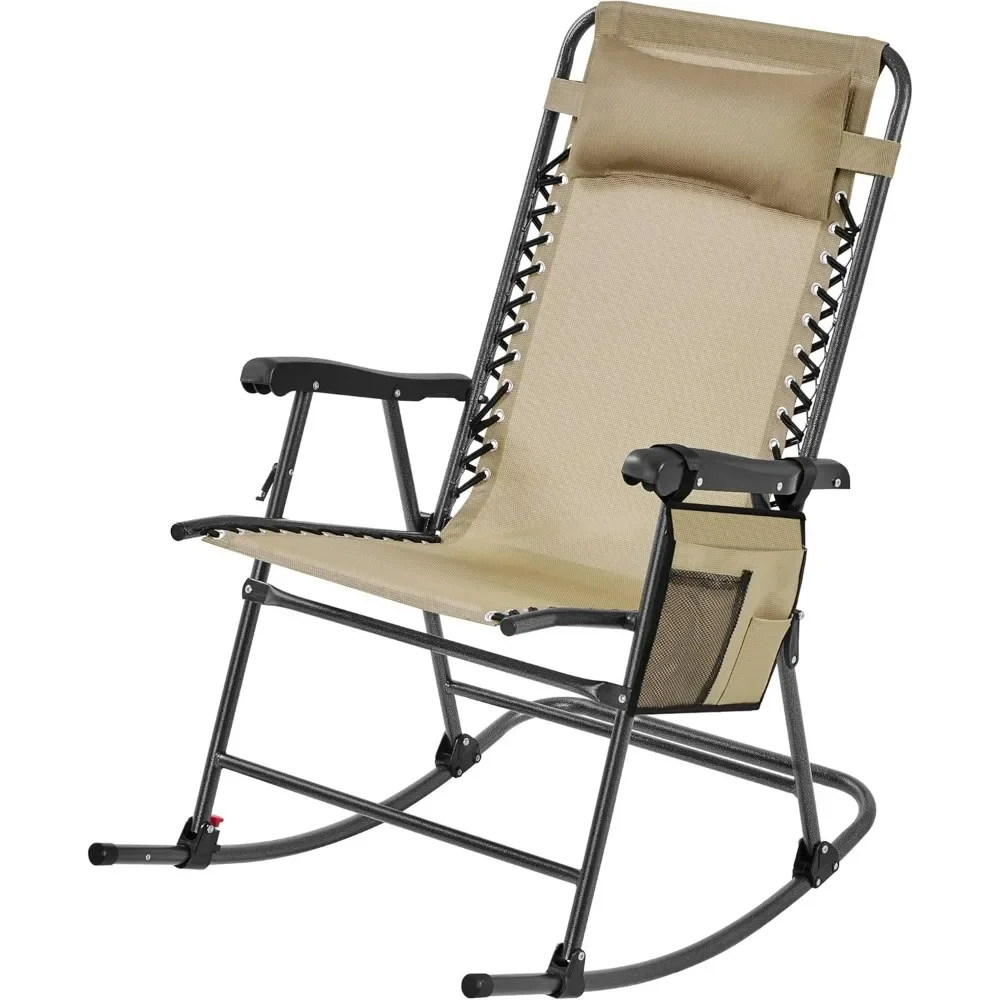 

26in Rocking Chair Outdoor Zero Gravity Folding Chairs Rocking Chairs Foldable Outdoor Reclining Lounge Chair, Cupholder/Pillow