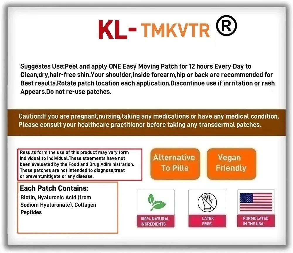 30 cerotti Peptidi al collagene Cerotti transdermici con acido ialuronico e biotina - Supporto per capelli, unghie, pelle, ossa da donna