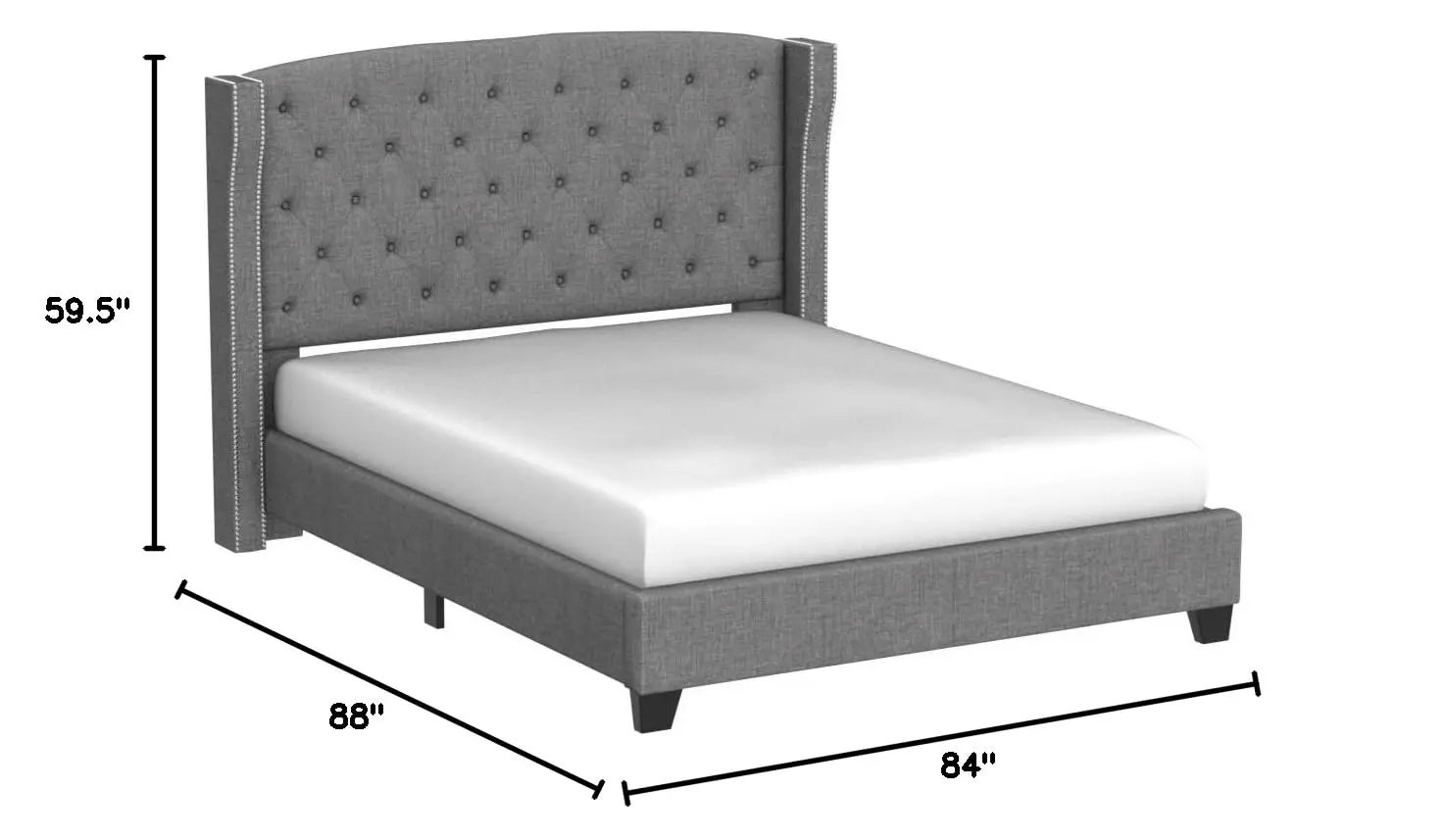 Torrey Wingback Platform Bed/Tufted Headboard Adjustable Height Bed Frame/Fabric Upholstered Bed Frame/Wood Slat, Customized