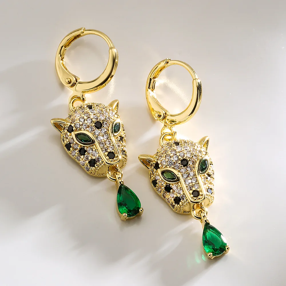 Hip-hop High Quality  Leopard Hoop Earrings For Women/Girls , Stainless Steel With AAA CZ Stone  Row,Elegant Jewelry