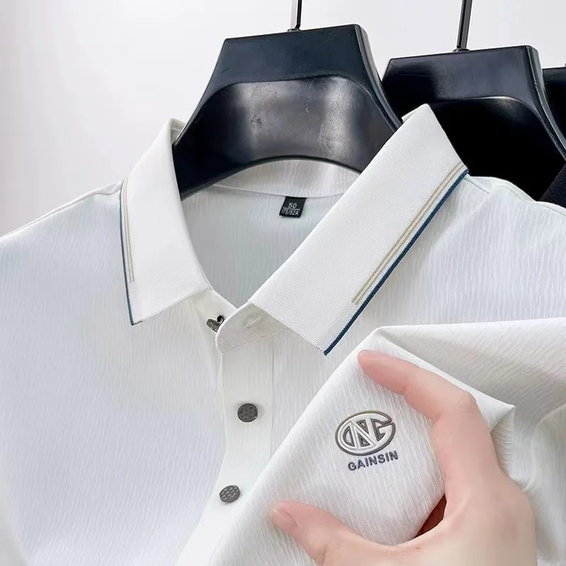 

Men's High End Brand 2024 Summer New Casual Ice Polo Shirt Business Casual Wrinkle Resistant Breathable Lapel Top Men's Clothing
