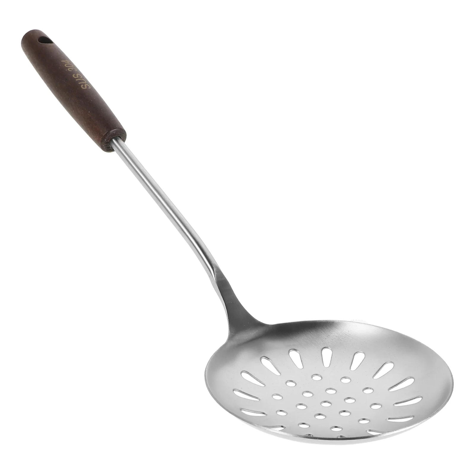 مقبض خشبي ملعقة مشقوقة من الفولاذ المقاوم للصدأ أداة الطبخ المثقبة أدوات المطبخ للصرف للمنزل الآسيوي