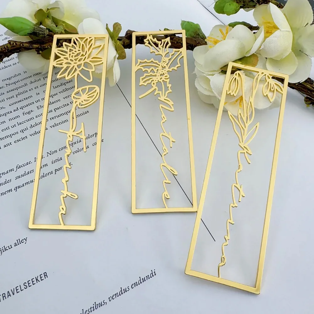 Customized Name Bookmarks Personalized Birthday Flowers Stainless Steel Bookmarks Student Jewelry Birthday Gifts For Children