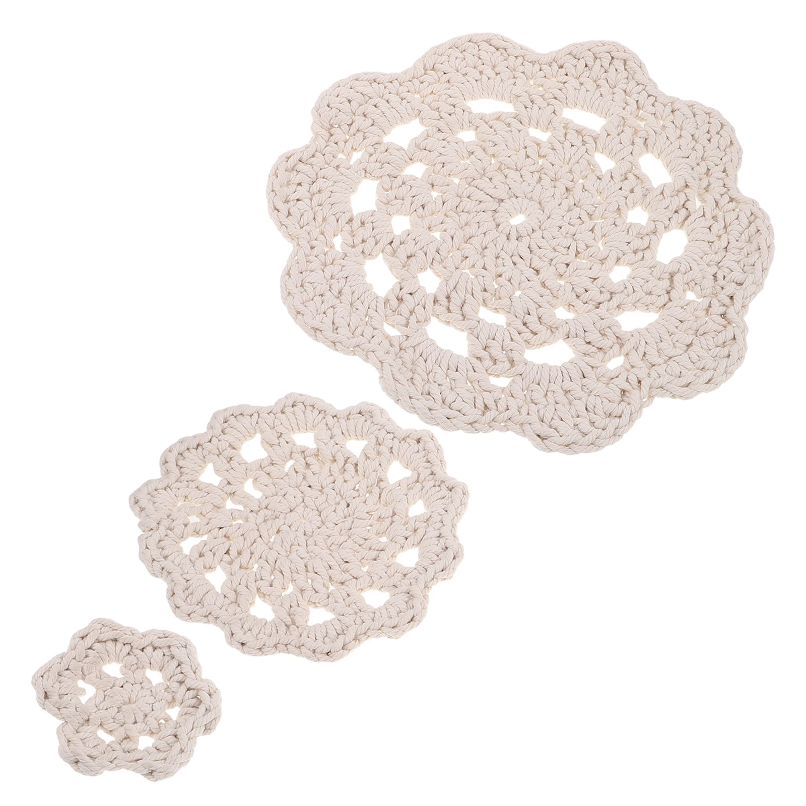 

3 Pcs Nordic Cotton Rope Coaster Woven Table Coasters for Drinks Dish Washer Circular Placemats