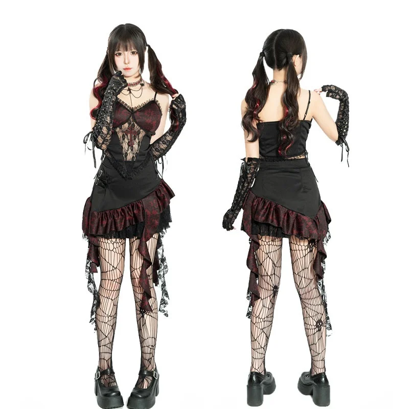 Retro renda bustier conjunto separado saia loween traje vintage tribunal sle roupas tradicionais femininas desempenho de palco