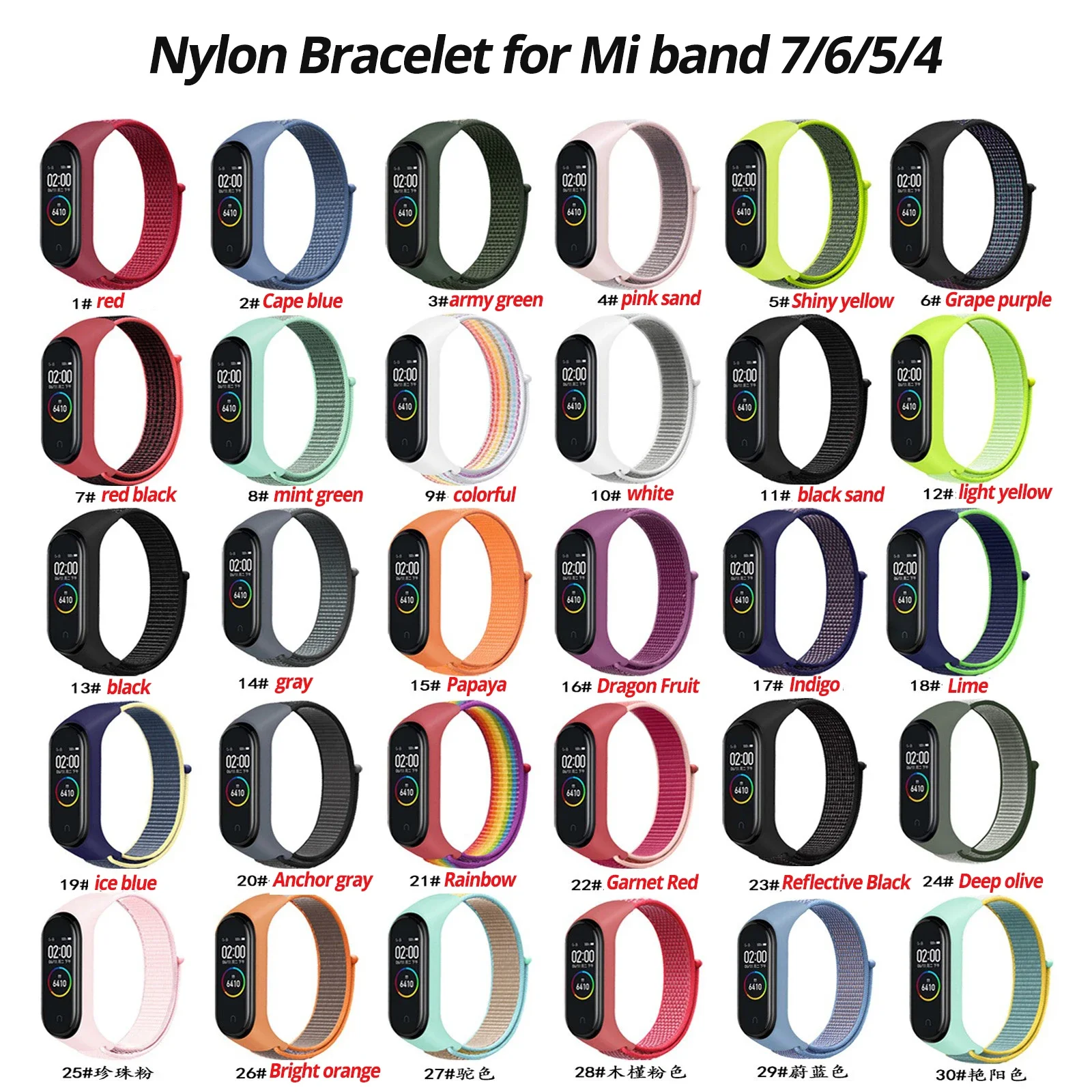 1 Pack Nylon Watch Strap for Xiaomi Mi Band 9 7 8 Bracelet Nylon Sport Band Belt for Miband 4 5 6 7 Strap Wristband Correa