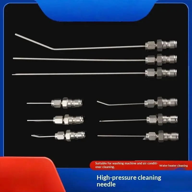 (Ce14)Stainless Steel High Pressure Cleaning Needle Straight Bent Nozzle 1/4 Quick Connector For AC Washing Machine Cleaning