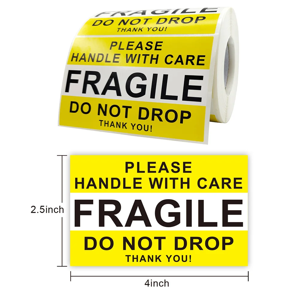 Fragile Warning Stickers Shipping Labels Moving Boxes Yellow White Caution Signs Safety Operation Handle With Care Premium