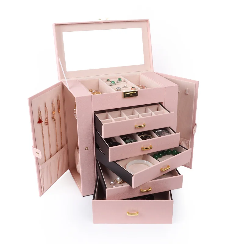 6-layer Jewelry Storage Box  High-grade Earring Organizer Necklace Holder Big Display Case Ring Box