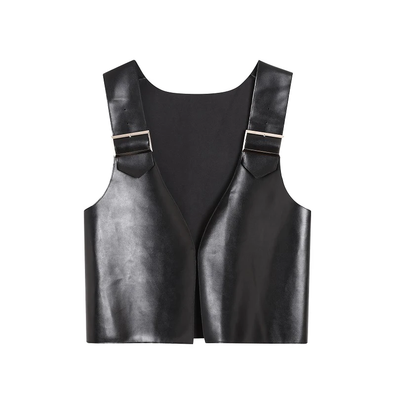 LUZHEN Men\'s Wear 2024 Street New Elegant Design PU Leather Black Vest Japan Korean Causal Sleeveless Cool Waistcoat Male LZ2619