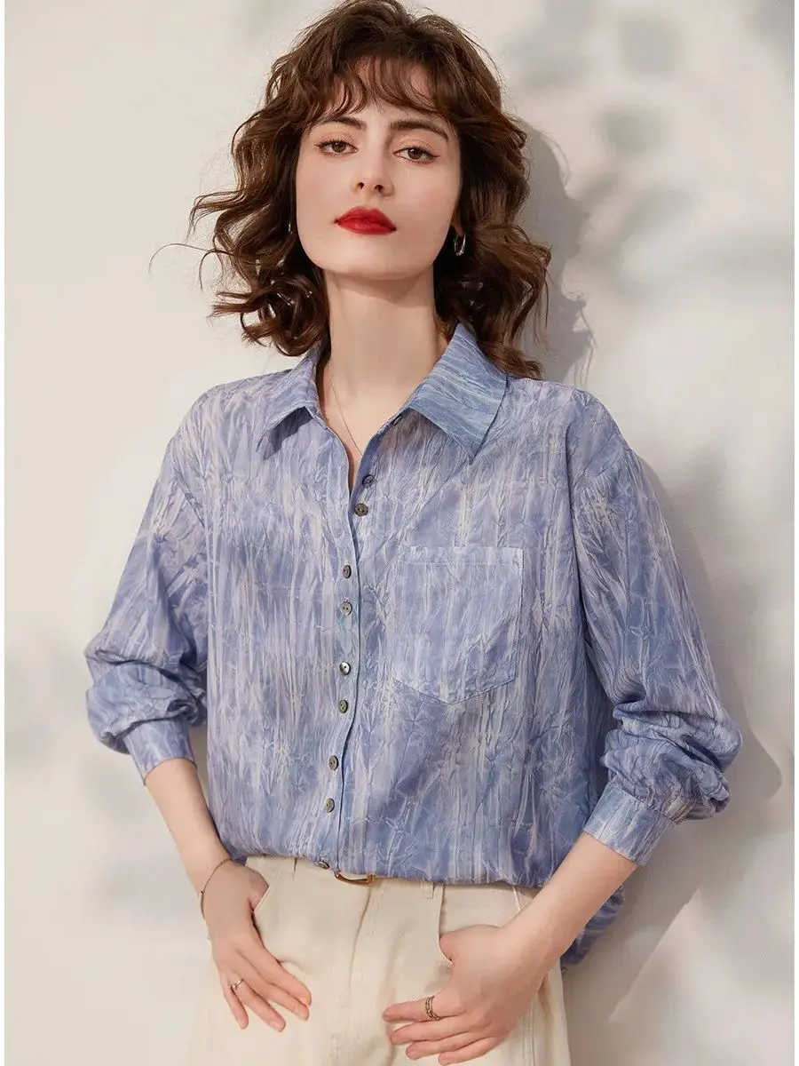 LOUIS YAO Women Shirt 2024 Spring and Summer Elegant French Style Turn-down Collar Long Sleeve Loose Fit Bandhnu Blouses Top