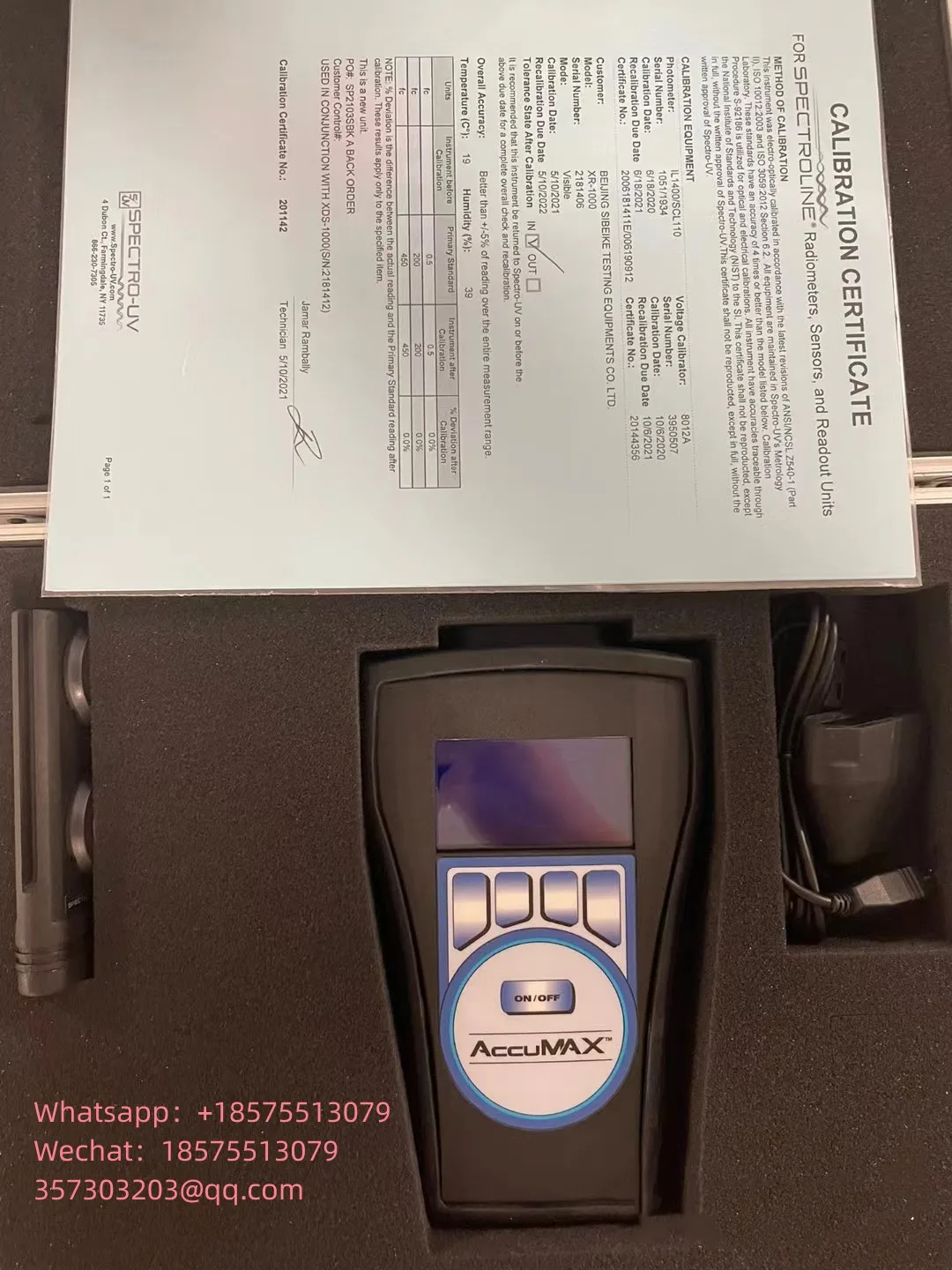 For New Spectronics XRP-3000 UV and Visible Dual Use Illuminometer