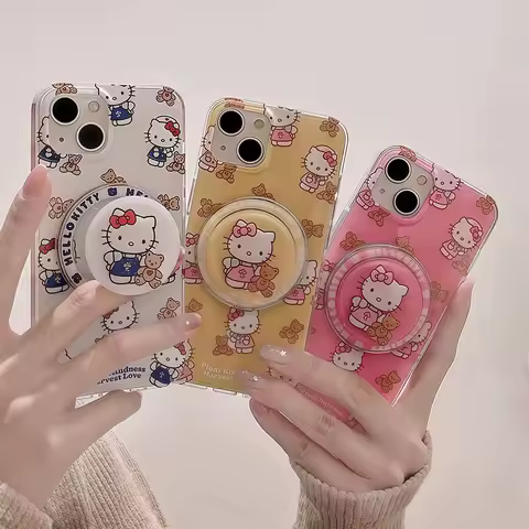 Magsafe Wireless Charger Phone Holder Case For Samsung Galaxy S25 Utlra S24 S23 S22 S21 Plus Utlra S23 FE Casing Hello Kitty