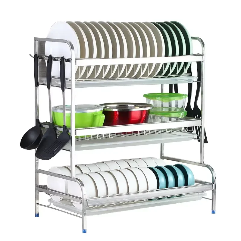 Stainless Steel Dish Drying Rack Kitchen Storage Organizer Drain Board for Plates Bowls Utensils Countertop Space Saving