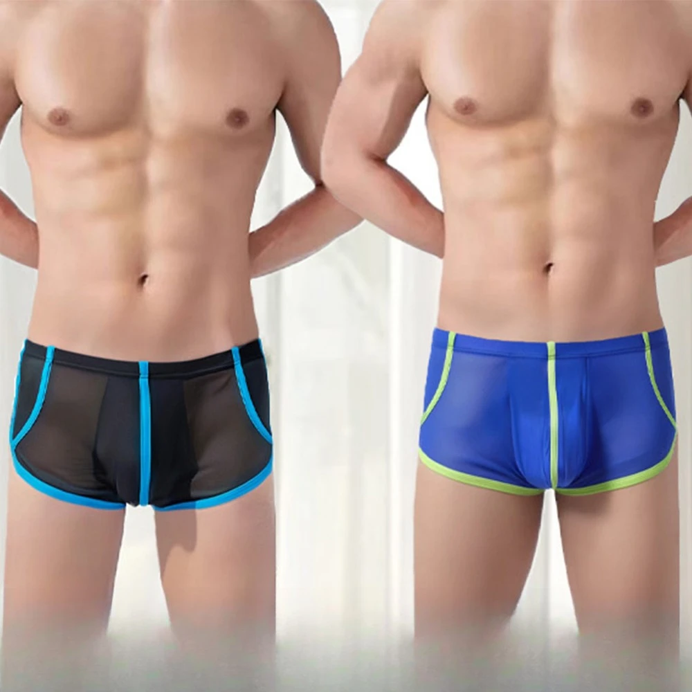 Zonbailon Men’s Silk See Thru Boxer Briefs Sexy Mesh Lingeries Split SIde Bulge Pouch Boxers Shorts Mens Ultra Thin