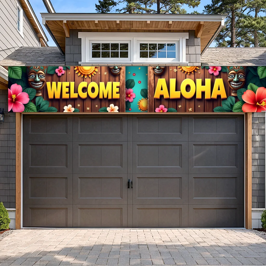 الاستوائية هاواي ترحيب راية تيكي قناع خلفية ألوها ديكور حفلات الصيف الحدث لوا الملونة الأزهار الشاطئ المشاعر الخلفية