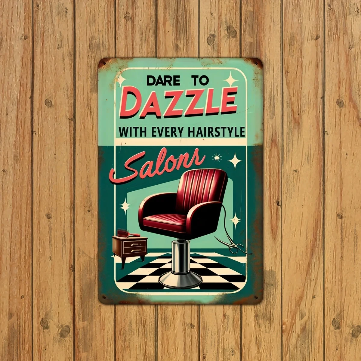 Dazzling Retro Hair Salon Sign - 8x12inch , Perfect for Wall Decoration, Creating a Hair Salon Atmosphere