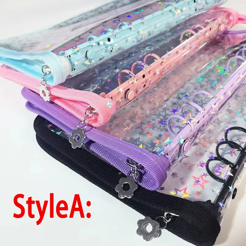 A5 Laser Stern Reißverschluss Binder Sammeln Buch Nachfüllen Organizer DIY Journal Milch Transparent Kpop Idol Fotoalbum Kawaii Briefpapier
