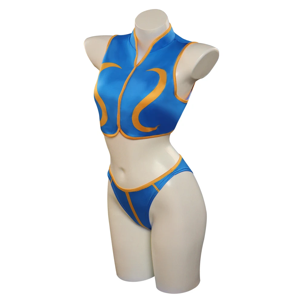 Chun Li Cosplay Kostüm Kämpfer Fantasie Frauen Mädchen Badeanzug Top Shorts Outfits Halloween Karneval Party Anzug