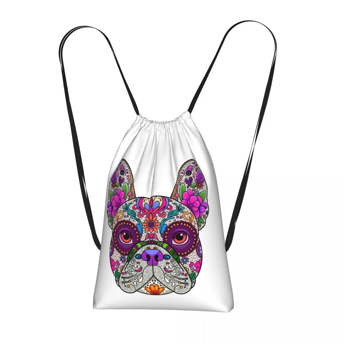 Mexican Day Of The Dead Dog Frenchie Drawstring Backpack Sports Gym Bag Lightweight Foldable Storage Drawstring Bag Men Women