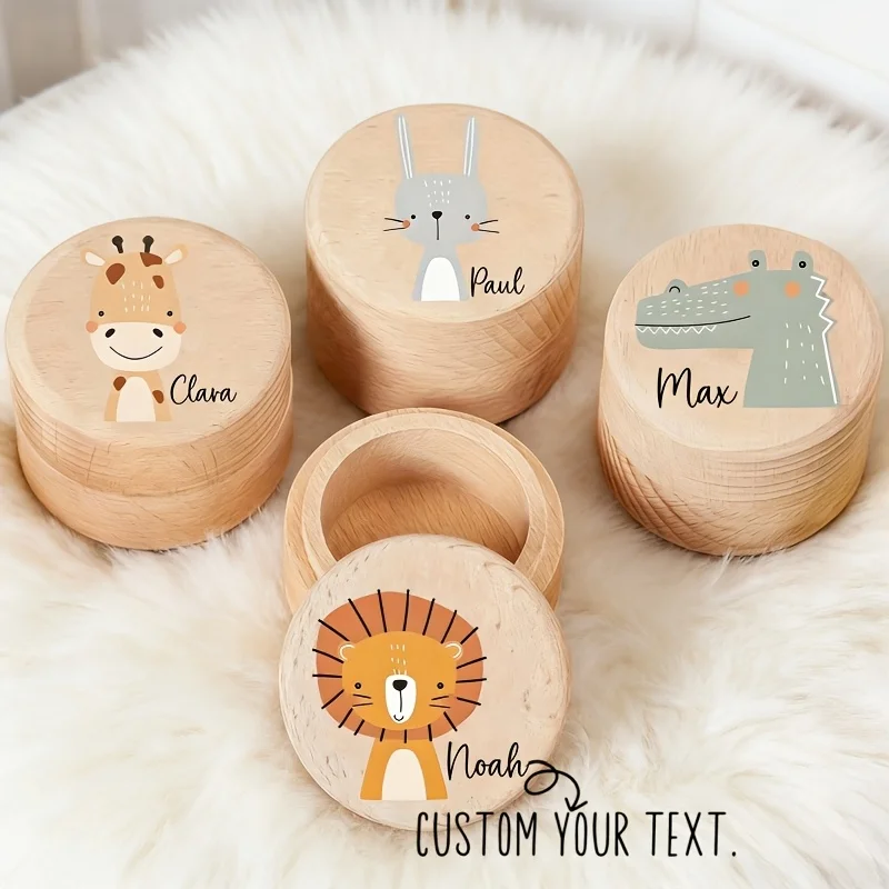 Custom Wooden Animal Tooth Fairy Box This Personalized Gift Box Features Adorable Lion Rabbit Crocodile Storing Lost Teeth Hair
