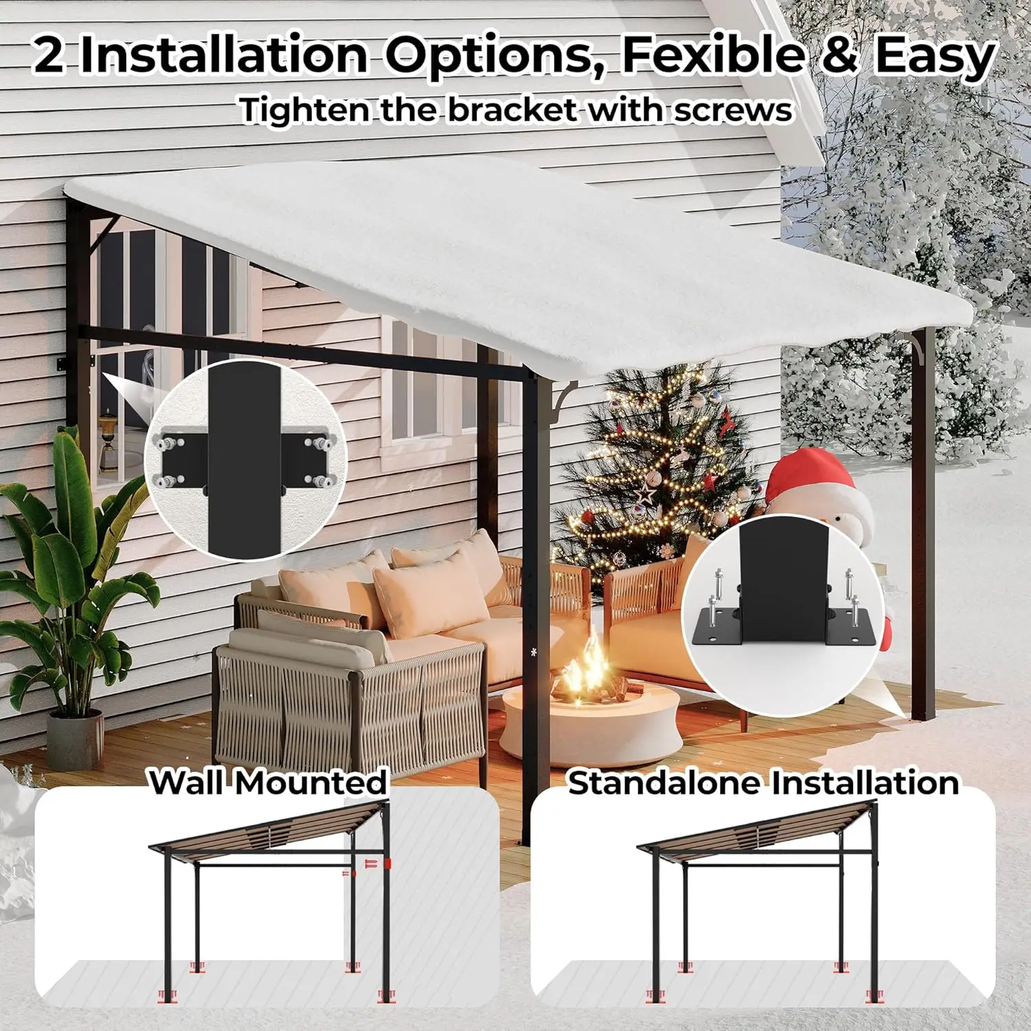 10'x10' Wall Mounted Gazebo, Hard Top Lean-to Pergola with Heavy Duty Metal Frame, Large Outdoor Patio Backyard Shelter view 4