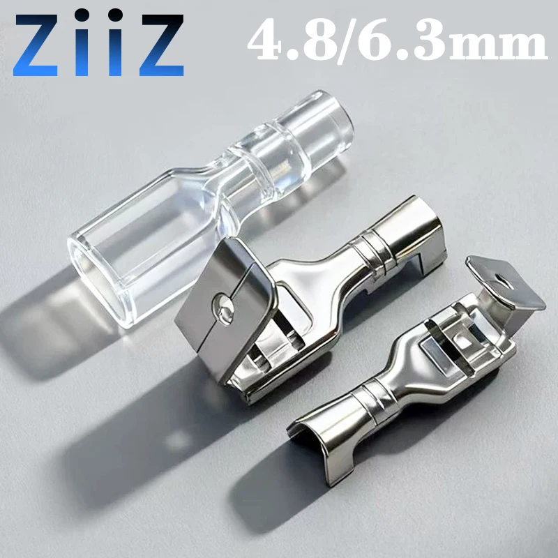 50pcs 100pcs 4.8mm 6.3mm Anti-back Strap Self-locking Plug Spring Cold-Pressed Terminal Block Wire brass Joint  ZiiZ