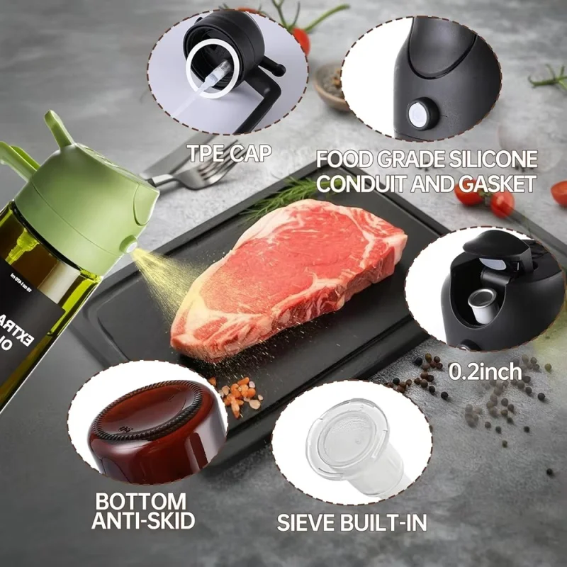 470ml 2 in 1 Oil Sprayer Light Blocking Plastic Olive Oil Dispenser for Kitchen Cooking Oil and Vinegar Bottle