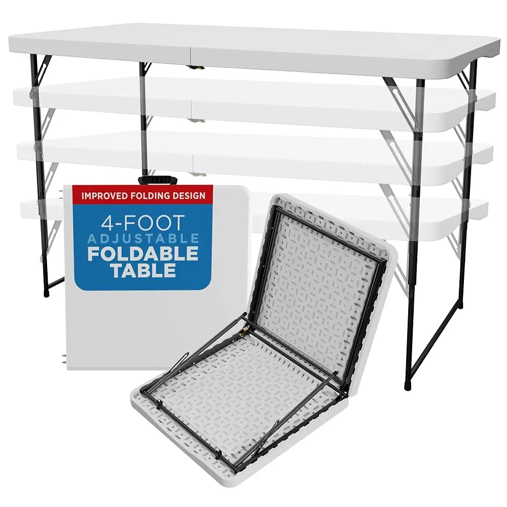 

Folding Table 4-Foot X 24 H, Adjustable To 4 Heights, White Plastic