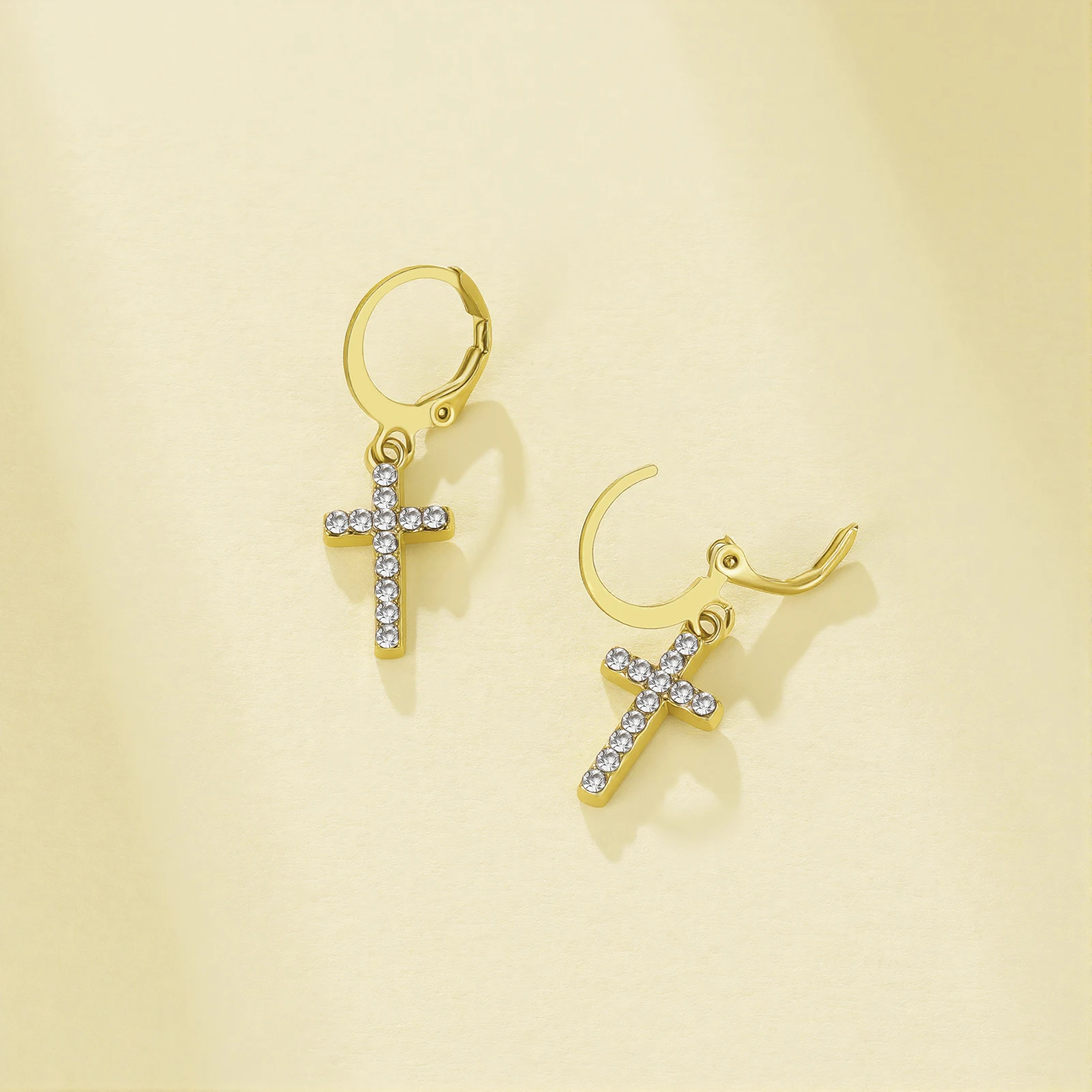 Eueavan 3D-Kristall-Kreuz-Creolen aus Edelstahl, klassischer christlicher Kreuz-Ohrschmuck, Damen-Ohrringe, Geschenke, Großhandel – Detail 4