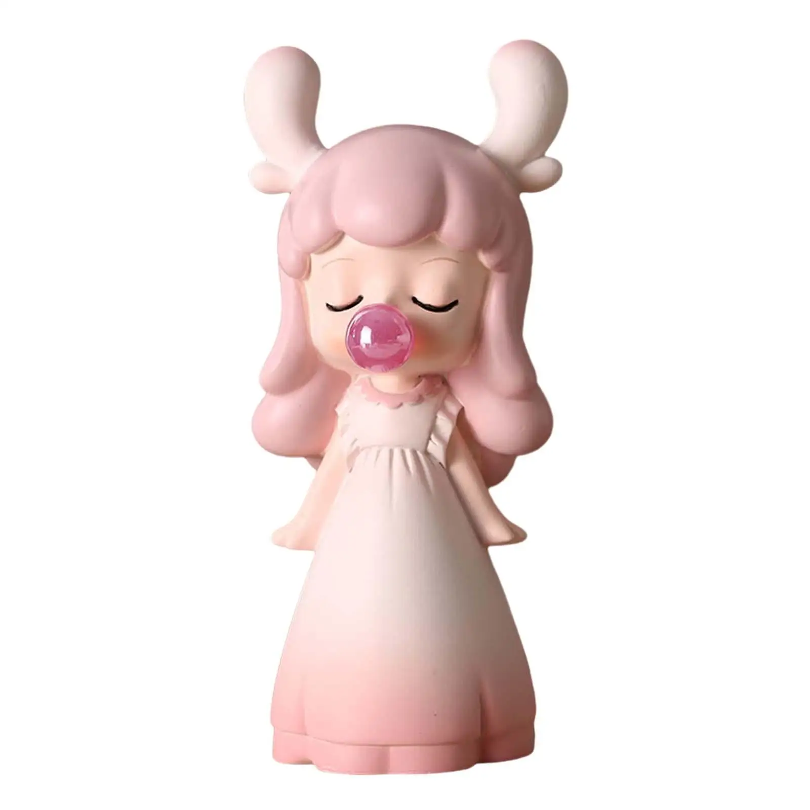Blowing Bubble Girl Statue Small Resin Figurine for Cabinet Desk Living Room