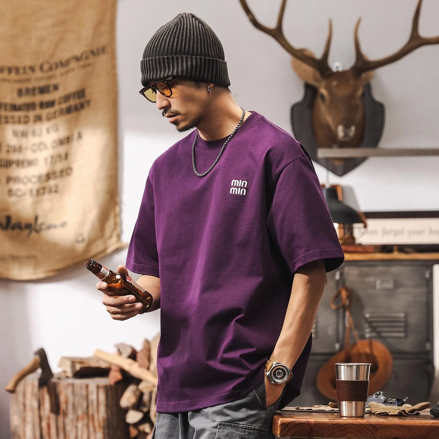 

A trendy summer new retro heavyweight pure cotton short-sleeved T-shirt top