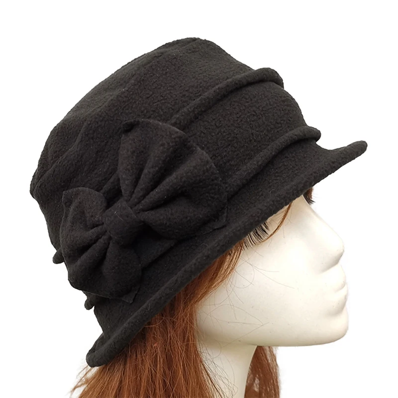 Womens Bell Beret Hat French Vintage Floral Fleece Cloche Hat Classic Winter 1920s Bucket Hat