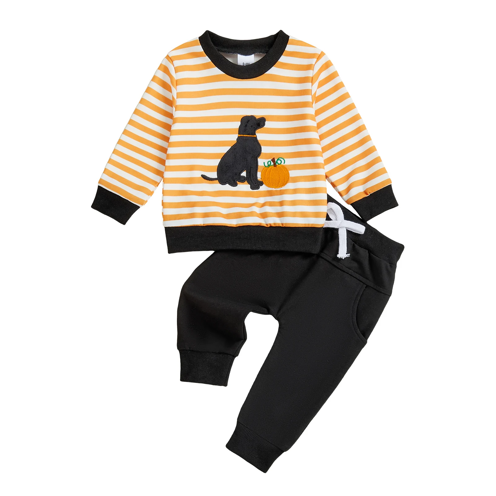 2Pcs Baby Boy Halloween Outfits Long Sleeve Dog Embroidery Sweatshirt + Pants Set Toddler Clothes