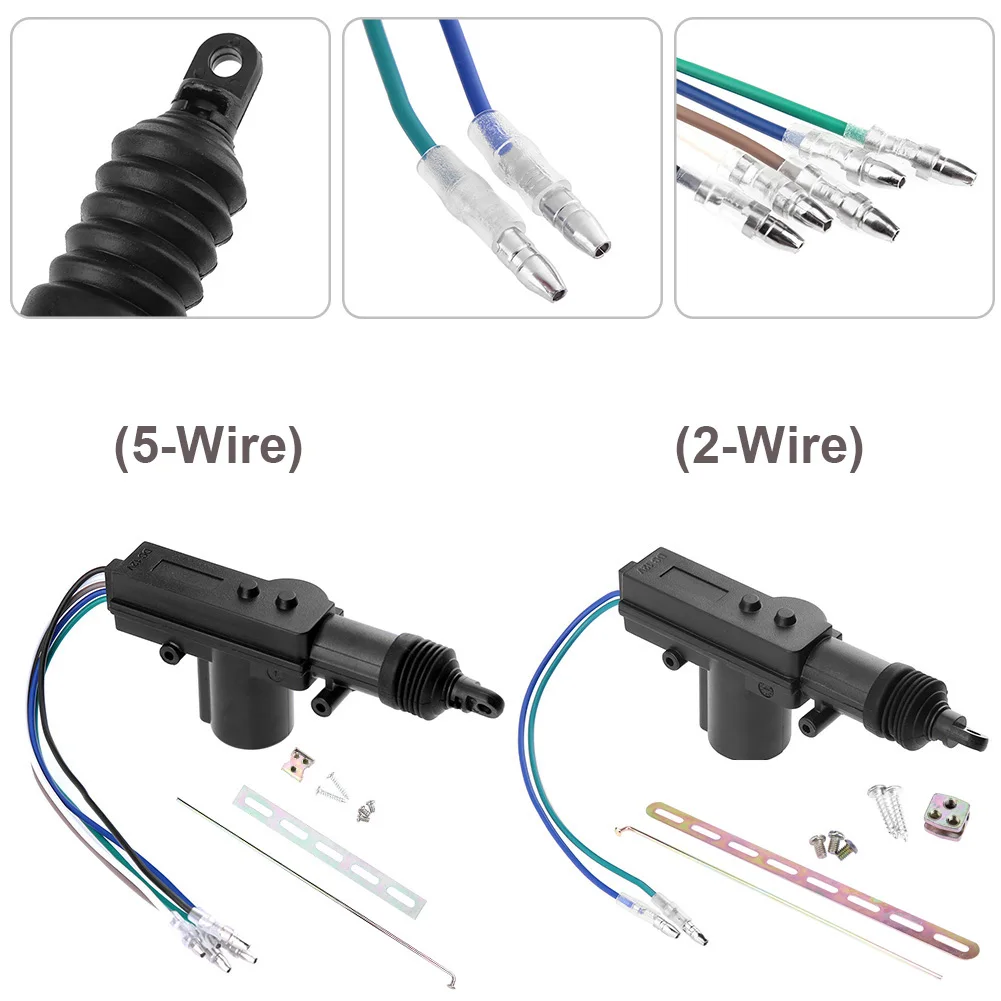 2/5 Wire Universal Car Electric Remote Central Universal Door Lock Actuator 12V Auto Heavy-Duty Power Locking System Single Gun