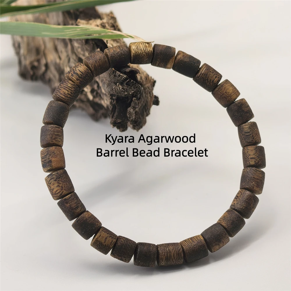 

Free-Form Barrel Bead Green Agarwood Bracelet,Natural&Authentic,6mm Single-Strand Barrel Beads,Agarwood Bracelet Cultural Craft