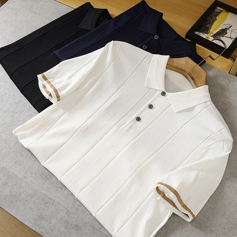 

Вязаная футболка Ice Sensation с коротким рукавом, повседневная летняя мужская одежда, модная городская молодежная одежда стандартного кроя