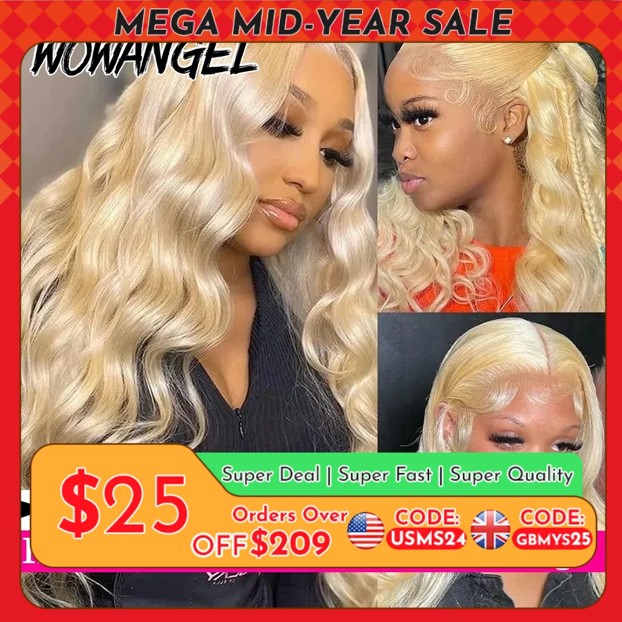 WowAngel #613 13x6 HD Lace Full Frontal Wigs Blond Body Wave Human Hair Wigs Skins Melted Deep Parting Brazilian Hair For Women