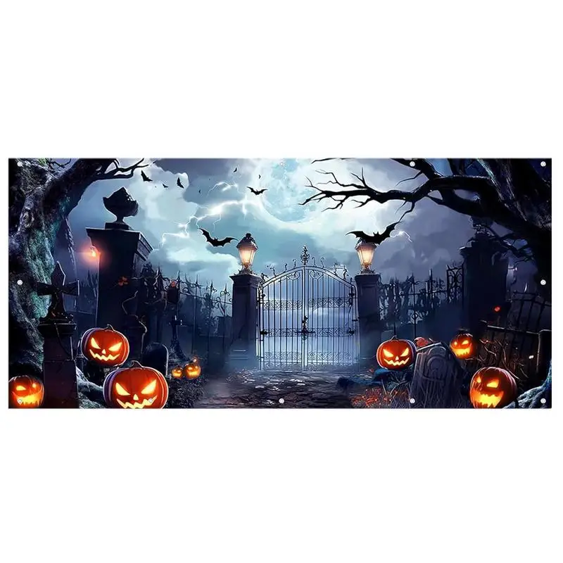 Pumpkin Garage Door Decorations 13x6 Inches Extra Large Garage Door Banner Spooky Creepy Photography Backdrop Sign Poster For