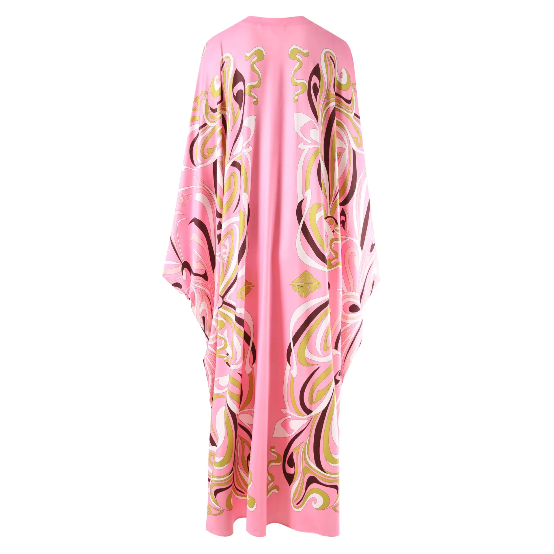 Imagem -02 - Vestido Kaftan Estampado Feminino Maxi Solto Tamanho Grande Rosa Cabolsas de Praia Moda Verão Alta Qualidade 2023