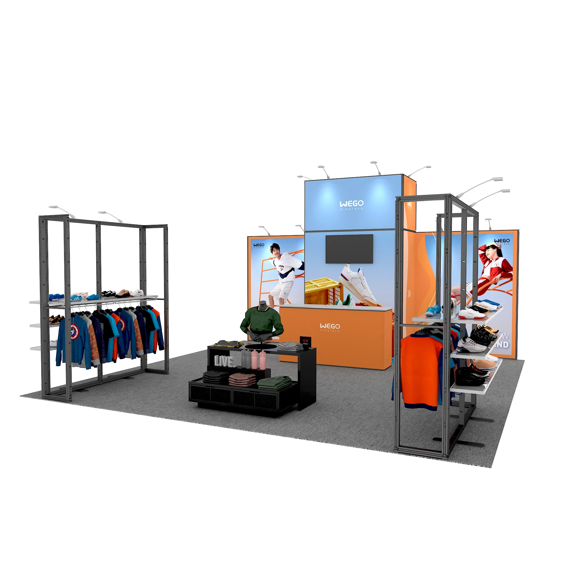Cabina espositiva modulare 20x20 Supporto per cabina grande 6x6 Espositore per stand per negozi di abbigliamento