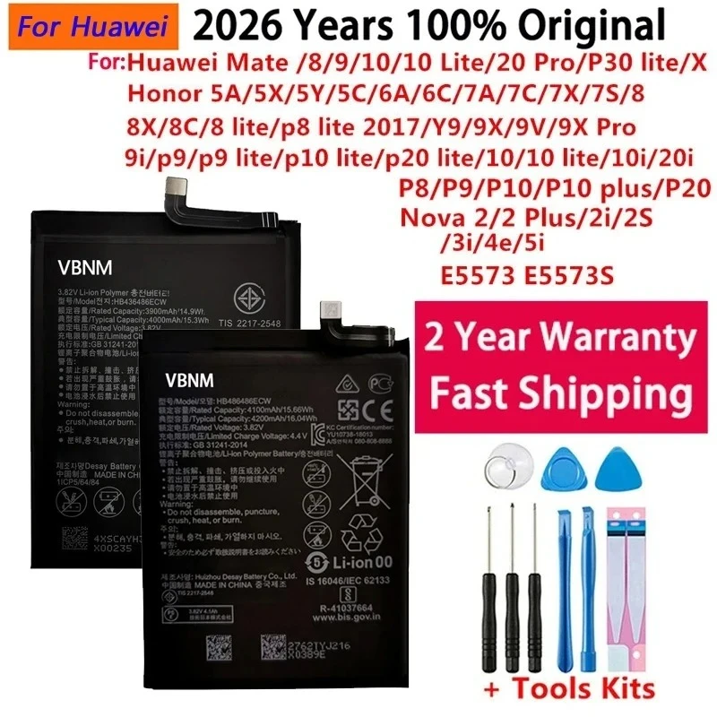 

Original Battery For Huawei Honor Mate Nova 2 3 5A 5C 6A 7 7C 7A 10 P10 20 P20 7X 8 8A 8C 8X P8 9 Y9 P9 Lite Plus Pro Batteries