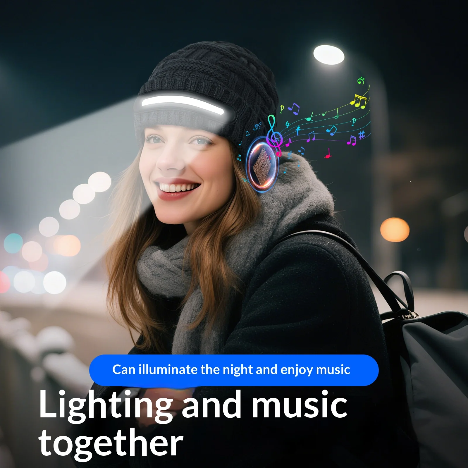 

Rechargeable Bluetooth Knitted Beanie LED Light Unisex Winter Warm Hat Headlamp 3 Gear Light Outdoor Night Sports Knitted Caps