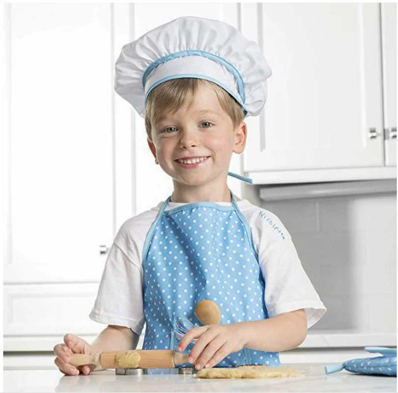 11 pcs/set Apron for Little Girls Kids Cooking Baking Set Chef Hat Mitt & Utensil for Toddler Dress Up Chef Costume Role Play