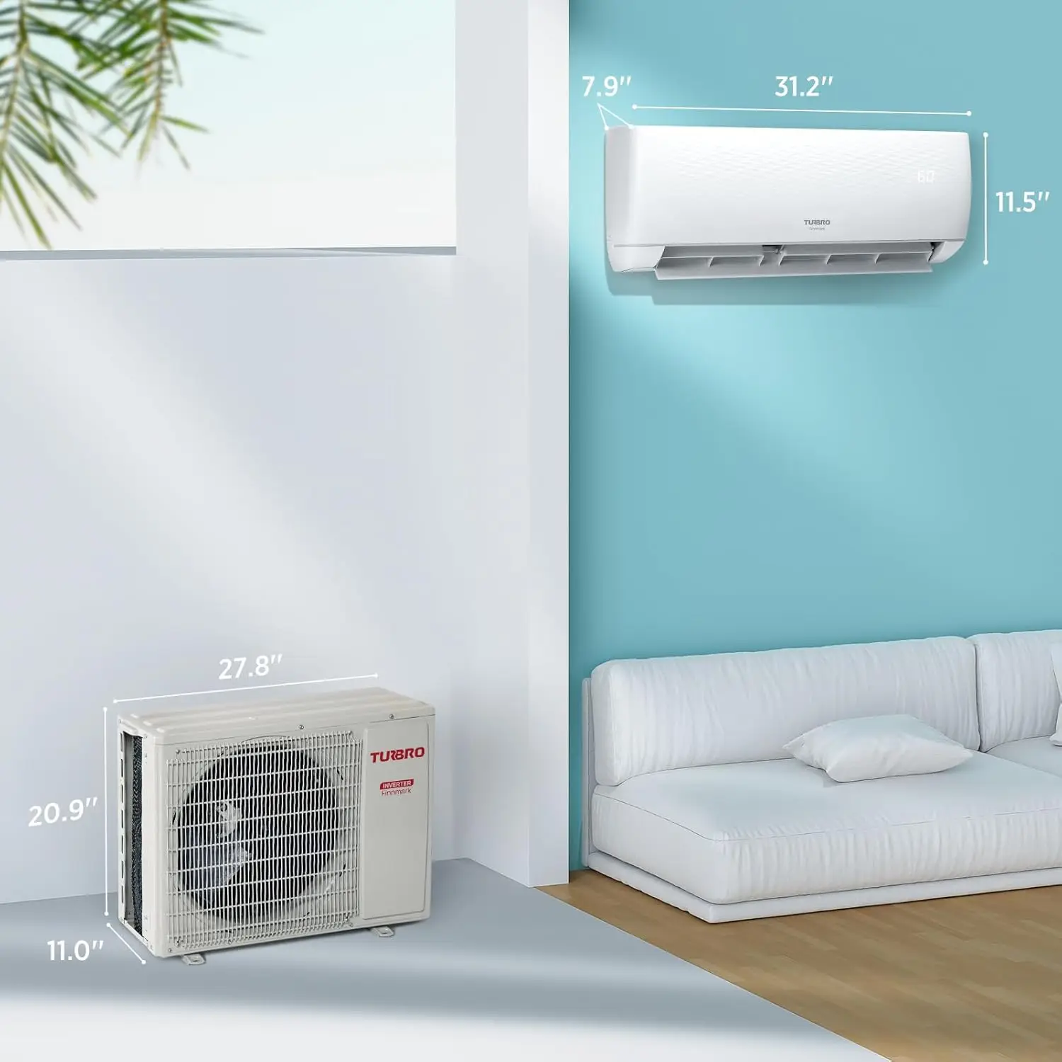 Mini inversor dividido sin conductos 12.000 BTU AC con bomba de calor, 17 SEER2, 230V, habilitado para WiFi, se enfria hasta 750 pies cuadrados, serie Finnmark