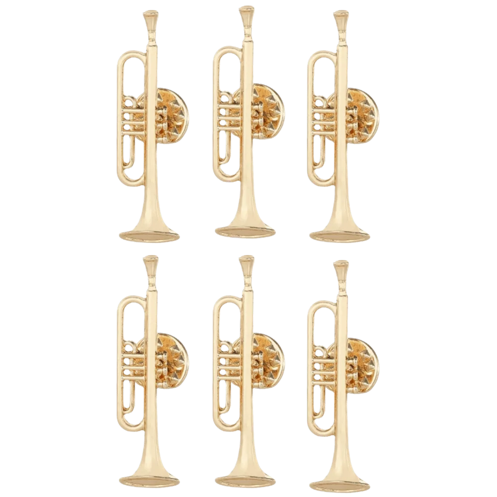 6pcs Pin Back Musical Instrument Brooch Gold Finish Multi‑Pattern Set Trumpet Brooch Pin Alloy Material Shape Brooch Pin
